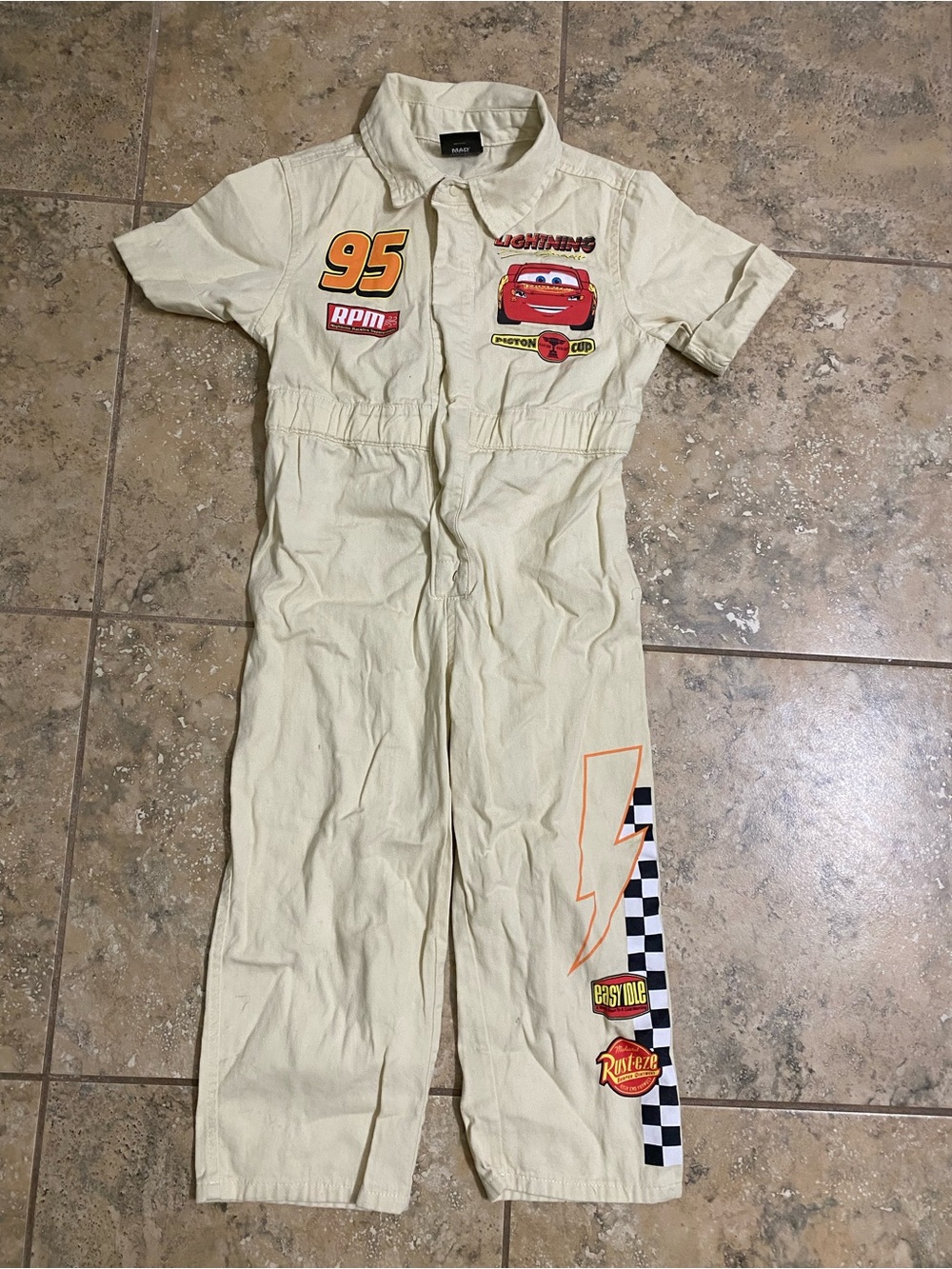 Disney Pixar Cars Lightning McQueen Khaki Mechanic Kids Embroidered Jumpsuit 4T - Picture 3 of 16